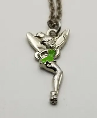 Buy Disney Tinkerbell Enamel Necklace Silvertone Pendant Charm Peter Pan Fast Ship • 11.37£