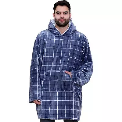 Buy Unisex Men's Ladies Oversized Hoodie Blue Tartan Snuggle Super Soft Warm Blanket • 16.99£