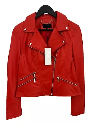 Buy Karen Millen Women's Leather Biker Jacket Red Brand New BNWT UK Size 12 • 64.99£