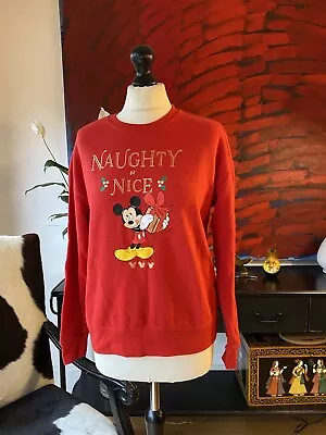 Buy Red Mickey Mouse Christmas Jumper Womens Size Xs -M Naughty Or Nice • 15.99£