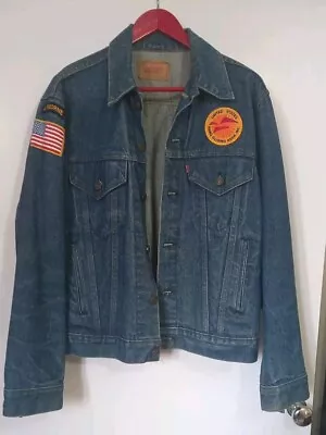 Buy Levi Mens Denim Trucker Jacket Size 42 With Patches 1970s • 9.99£