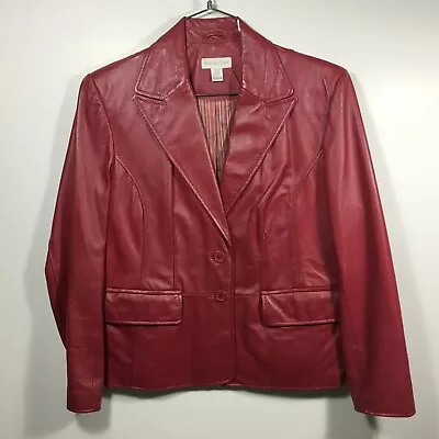 Buy Womens XL Vintage Worthington Fuchsia Red Leather Blazer / Jacket • 19.20£