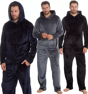 Buy Mens Soft Fleece Loungewear Pyjamas With Hood Warm Pyjama Set • 18.95£