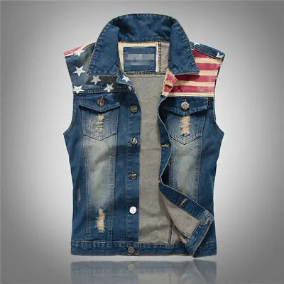 Buy Mens Denim Jacket Hippy Biker Sleeveless Jeans Vest Coat Outwear Waistcoat New  • 7.60£