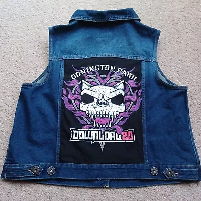 Buy Download Festival Distressed Denim Battle Jacket Cropped Vest Size 20 • 25£