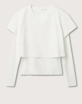 Buy BNWT Womens MANGO White Double Layer Cotton T-shirt SzMedium RRP£29.99 • 12£
