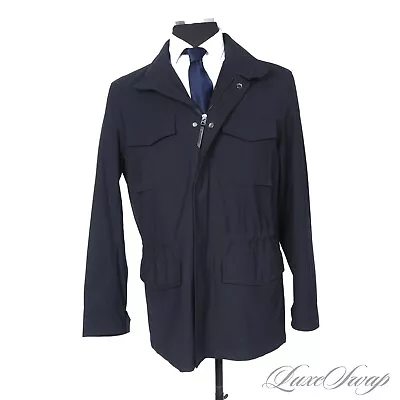 Buy #1 MENSWEAR Ermenegildo Zegna Elements Light Navy Leather Trim Field Coat 50 NR • 28.15£