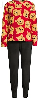 Buy NEW Disney Winnie The Pooh Women's 2 Piece Pajamas PJ Set Plush Red/Black • 21.78£