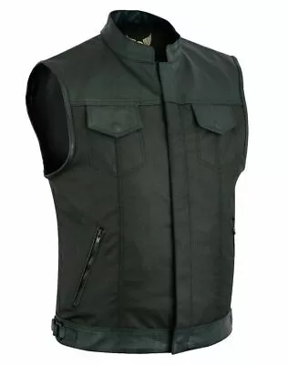 Buy Men's SOA Style Black Cordura Motorcycle Waistcoat Leather Trim Biker Vest • 28.96£