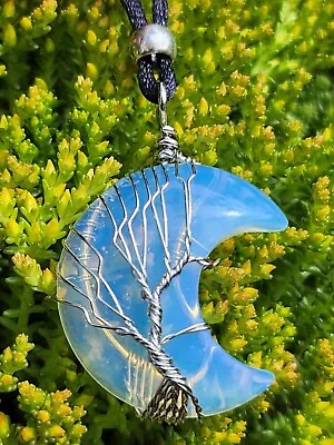 Buy Tree Of Life Opalite Moon Pendant Cord Necklace Crescent Wire Wrapped Jewellery  • 5.95£