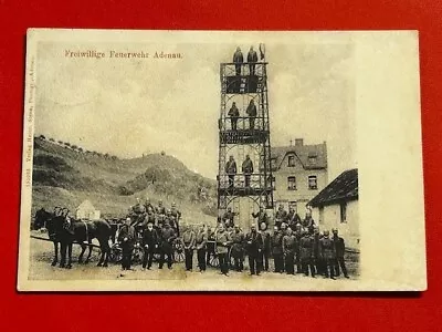 Buy Postcard Adenau Eifel Volunteer Fire Brigade Ladder Tower Horse Crew 1919 Censorship Mail • 30.45£
