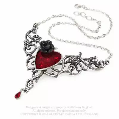 Buy Jewelry/Necklace/Pendant - Pewter/Swarovski - Gothic/Mystic - Blood Rose Heart • 38.99£