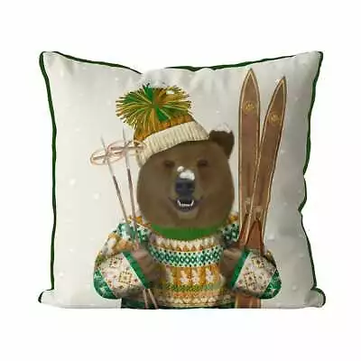 Buy Fabfunky Ltd., Bear In Christmas / Winter Sweater At Ski Lodge 18  Pillow Cover • 93.78£