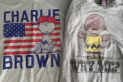 Buy Peanuts Charlie Brown T Shirt Large & XL USA Why Me? Vintage 2 Shirt Lot Snoopy • 27.99£
