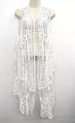 Buy Cato Womens Sleeveless Mesh Embroidery Boho Top Kinomo Cardigan White Sz 26/28W • 51.03£