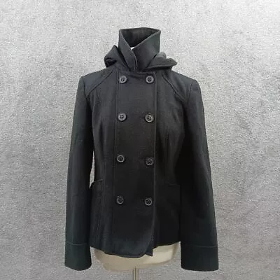Buy George Black Wooly Jacket Coat Hooded Thick Button Up Wrap Heavy Y2k Uk 12 • 16.99£