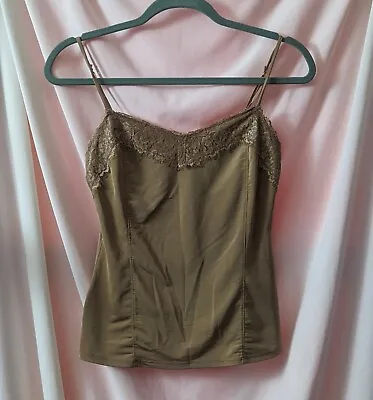 Buy THE LIMITED Lace Trim & Sequin Stretch Cami XS Shelf Bra Y2k Neutral Gold Khaki • 9.47£