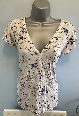 Buy H&M Anna Glover Blouse Size L Floral Pattern With Blue Moth Design • 5£