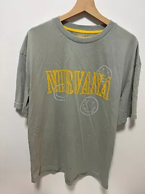 Buy Nirvana T-Shirt Men's XL Grey Smiley Face Crew Neck Short Sleeve Classic Fit • 14.99£