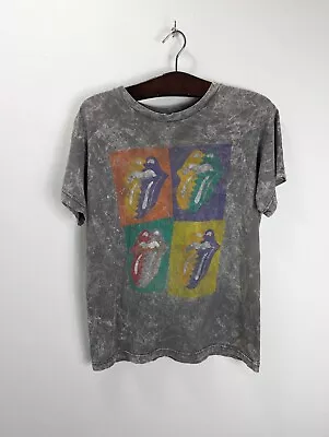 Buy Vintage Rolling Stones Distressed Acid Wash Grey 1989 Tour T Shirt Size L • 25£