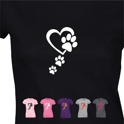 Buy Paw Print Heart Ladies Dog Cat Lovers Funny Gift Design Top Tee T Shirt • 8.99£