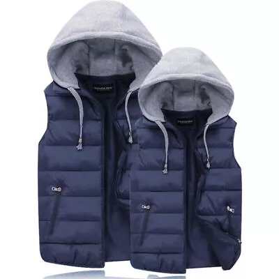 Buy Men Body Warmer Gilet Hoodie Hooded Contrast Hood Sleeveless Jacket Waistcoat*UK • 26.99£