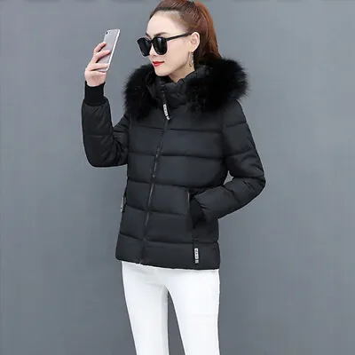 Buy Women's Fur Collar Thickened Cotton Jacket Short Style Hooded Warm Jacket Winter • 31.91£