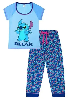 Buy Disney Lilo And Stitch Relax Light Blue Long Ladies Pyjamas • 17.99£