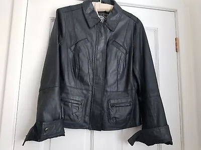Buy New Look Real Leather Dark Grey Jacket Sz 12 • 18£