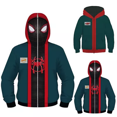 Buy Kids Boys Spiderman Into The Spider Verse Miles Morales Jacket Zip Hoodies Coat☆ • 16.98£