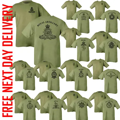 Buy PRINTED ARMY Olive Green TSHIRT Double Sided CAP BADGE HM RE Para REME RGR RAMC • 17£