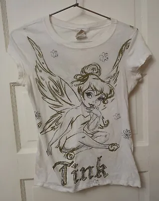 Buy DISNEY M TINKERBELL Short Sleeve Crew Neck T-shirt White Sketch Wings Tink Med. • 9.33£