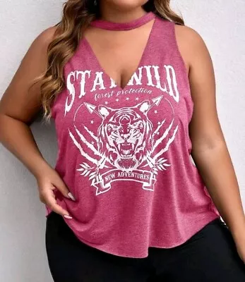 Buy Womens Size 16-18-20 UK Stay Wild Tiger Tank Top T-Shirt Cutout Neck XL New Alt • 13.95£