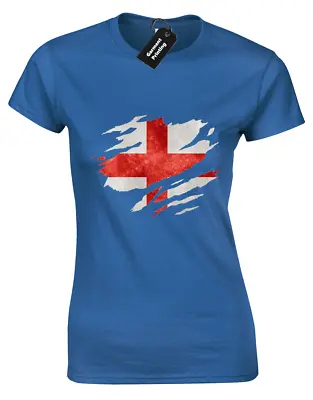 Buy England Flag Slash Ladies T Shirt Patriotic Football Fan Womens Cool (colour) • 7.99£