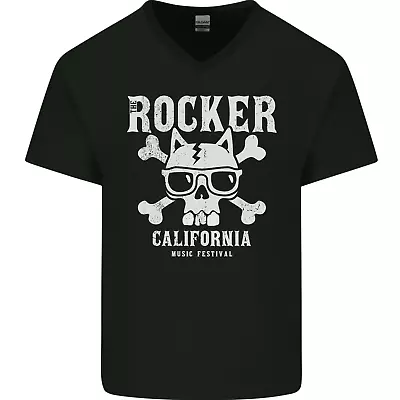 Buy The Rocker Rock N Roll Music Skull Mens V-Neck Cotton T-Shirt • 9.99£