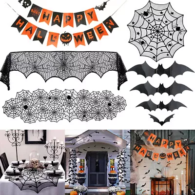 Buy 1 Set Halloween Decor Black Spiderweb Fireplace Mantel Scarf Table Cover Decors • 8.99£