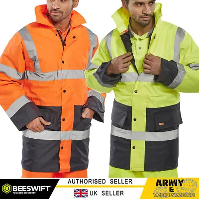 Buy Mens Hi Viz Two Tone Traffic Jacket Padded Parka Safety Coat Highway Waterproof • 29.99£