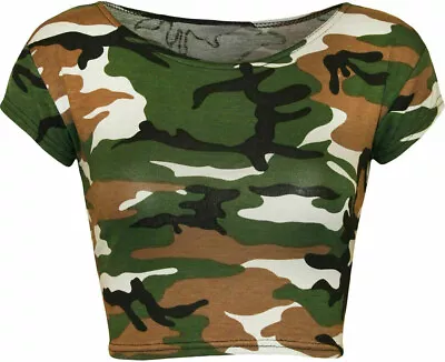 Buy Women's Cap Sleeve Crop Top Ladies Round Neck Stretch Plain Printed Vest T-shirt • 6.99£