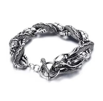 Buy Rock Punk Men's Boys Trendy Dragon Viking Vintage Silver Bracelet Jewellery Gift • 9.84£