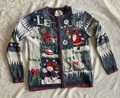 Buy Vintage Christmas Sweater Women S Tiara Jacket All Over Print Santa Xmas Snow* • 21.23£