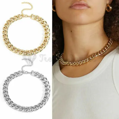 Buy 8MM Wide Silver Gold Cool Chunky Cuban Link Chain Choker Necklace Unisex Jewelry • 3.99£
