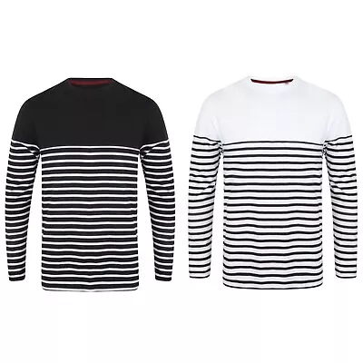 Buy Front Row Mens Long Sleeve Striped T Shirt Breton Stripe Casual Cotton Top • 22.99£