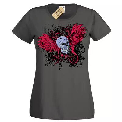 Buy Skull Wings Gothic Biker Rock Punk T-Shirt Womens Ladies • 10.95£