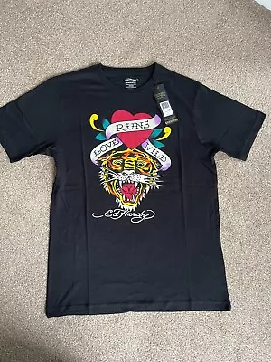 Buy Men's Black Ed Hardy Love Runs Wild Tiger Print T-Shirt Size Medium 100% Cotton • 24.99£