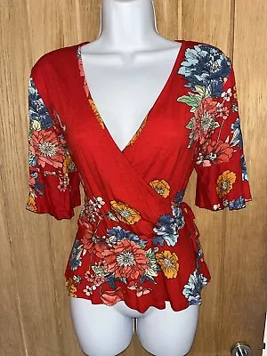 Buy Stunning Ladies Lipsy Red Floral Print Wrap Summer Fitted Bodycon TieTop Size 14 • 0.99£