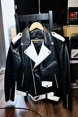 Buy Straight To Hell Vegan Leather Biker Jacket Black White  • 150£