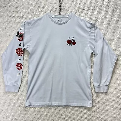 Buy Vans Long Sleeved Skull Rose Graphic T-shirt Long Sleeved Unisex L Large White • 16.99£
