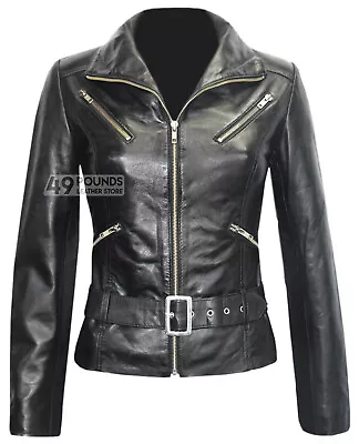 Buy Ladies Biker Style Leather Jacket Casual Lambskin Fashion Leather Jacket 7390 • 41.65£