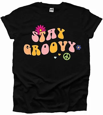 Buy Stay Groovy Love Hippy Flower Peace Vibes 70s 60s Music Men's Woman Tshirt UK • 12.99£