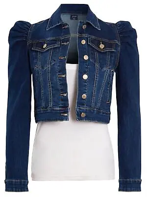 Buy Womens Denim Jacket Jeans Stretch Puff Sleeve Indigo Blue Size 10 12 14 16 8 • 26.95£